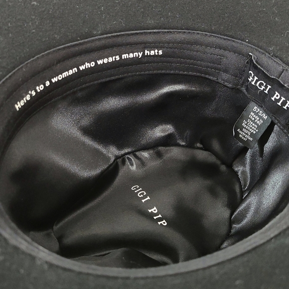 Gigi Pip Scottie Wide Brim Black Wool Fedora Hat with Leather Band - Picture 6 of 8